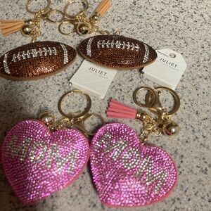 Rhinestone Football and Mom keychains new with tags.